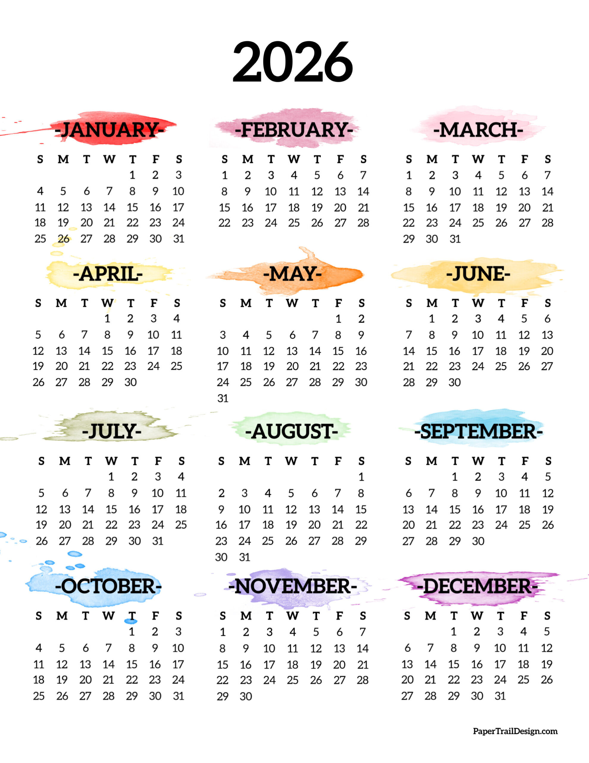 2026 Printable Calendar with Holidays Printable Free