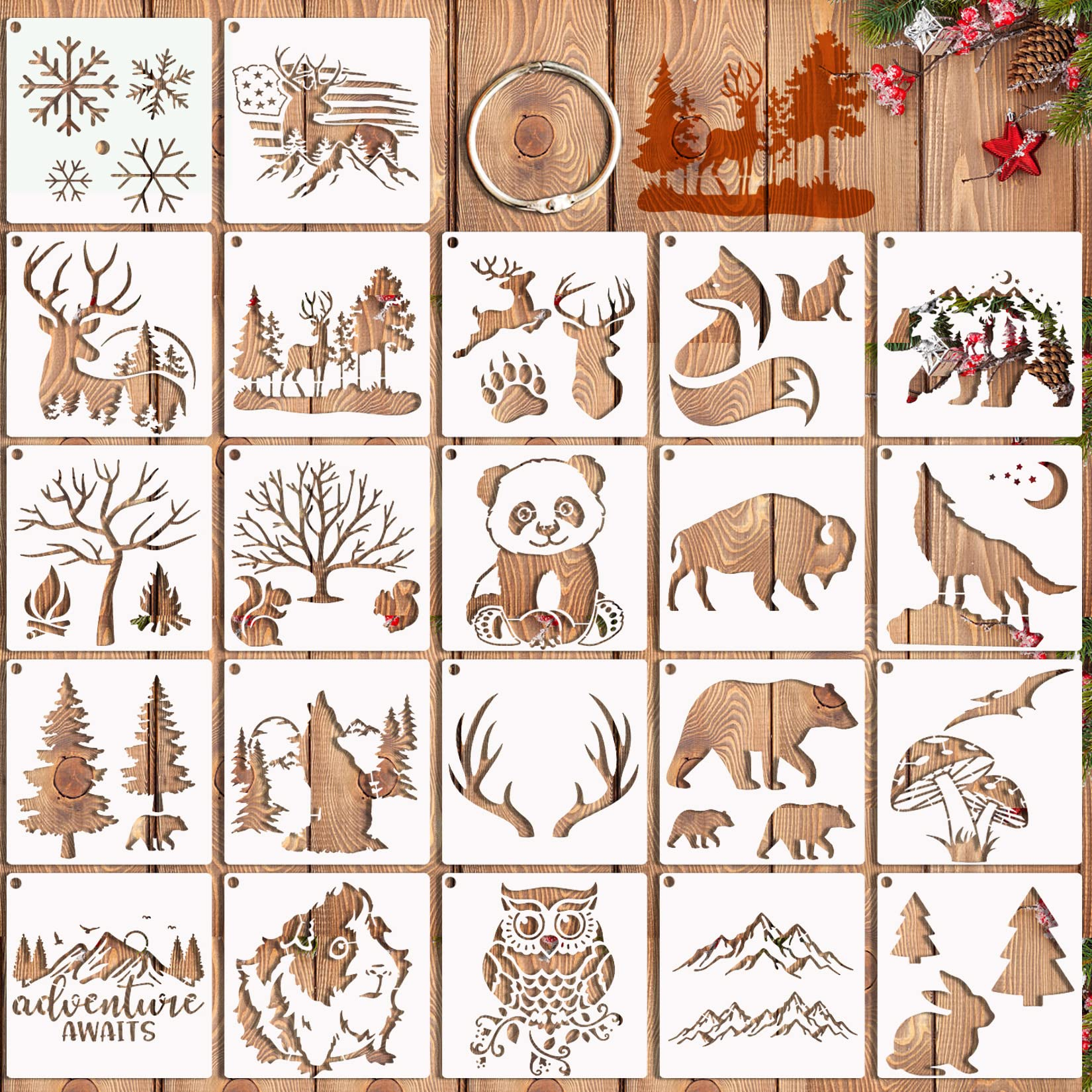 22pcs Forest Wildlife Animal Stencils Bear Wolf Deer Pine Tree Stencils Template Reusable Mountain Panda Winter Wood Burning Stencils For Painting On Wood Wall DIY Crafts Home Decor forest Animal Amazon ca 