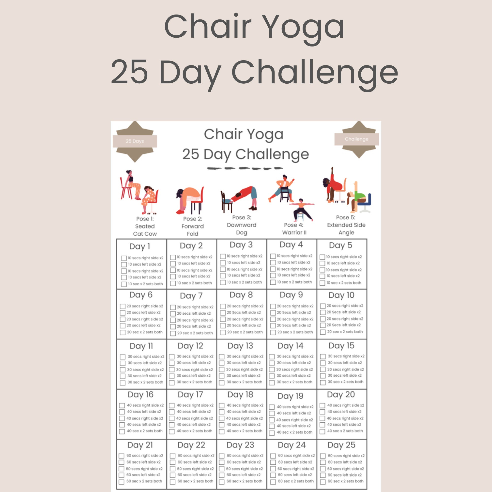 25 Day Chair Yoga Yoga Challenge Chair Workout Chair Yoga Guide Bodybuilding Tracker Digital Product Printable A4 Home Yoga Etsy Ireland