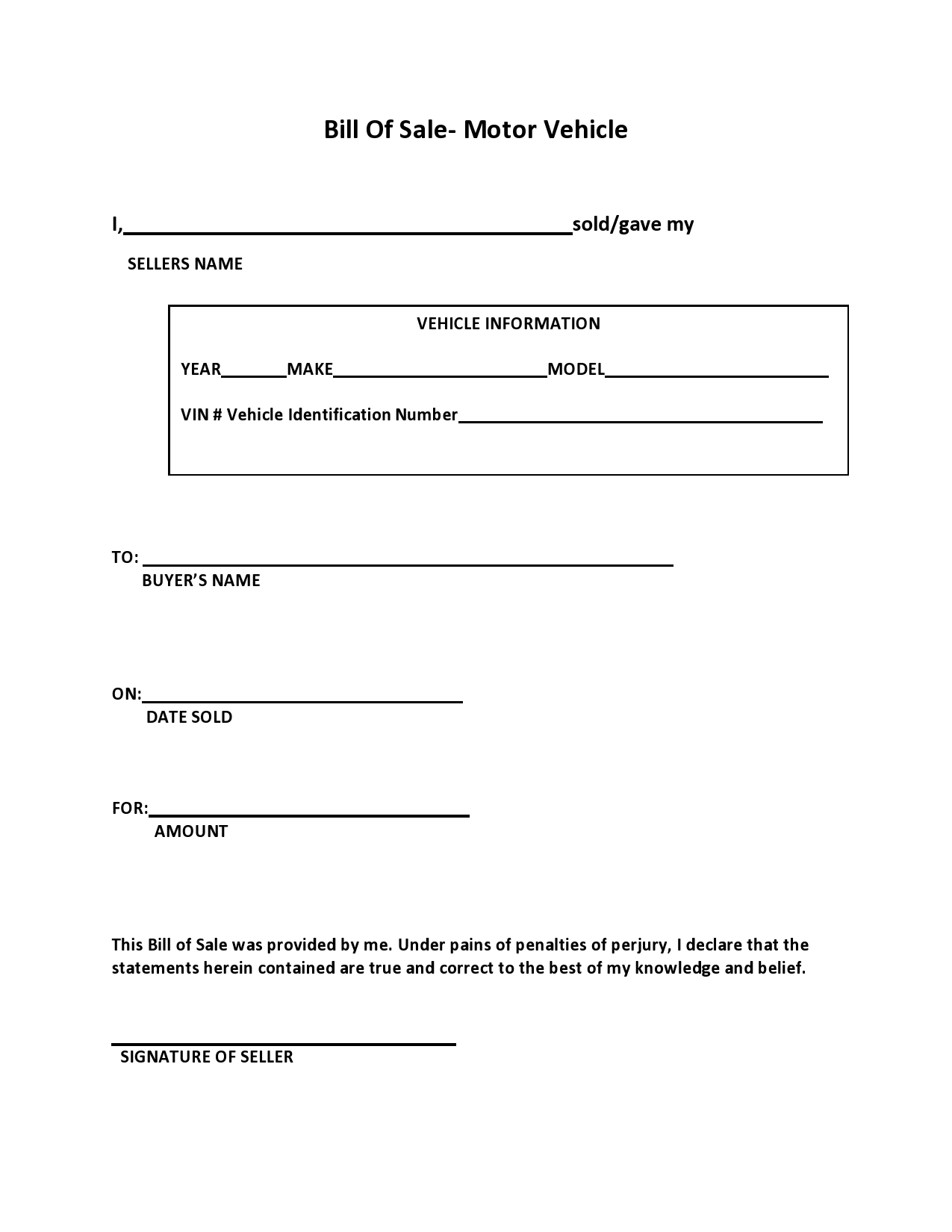 Free Auto Bill of Sale Printable