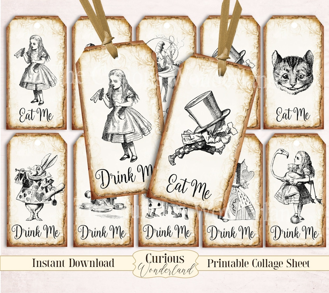 Alice In Wonderland Party Tags Labels Eat Me Drink Me Printable Tags Favors Tea Party Mad Hatter Digital Download Etsy de