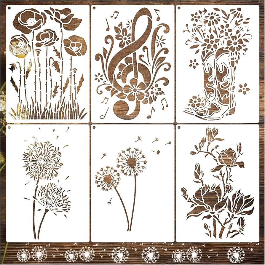 Amazon Flower Stencils For Painting On Wood Dandelion Stencils For Crafts Reusable Wood Burning Drawing Art Floral Paint Stencils And Patterns For Wall Cake Cookie Canvas Furniture Paper Arts Crafts