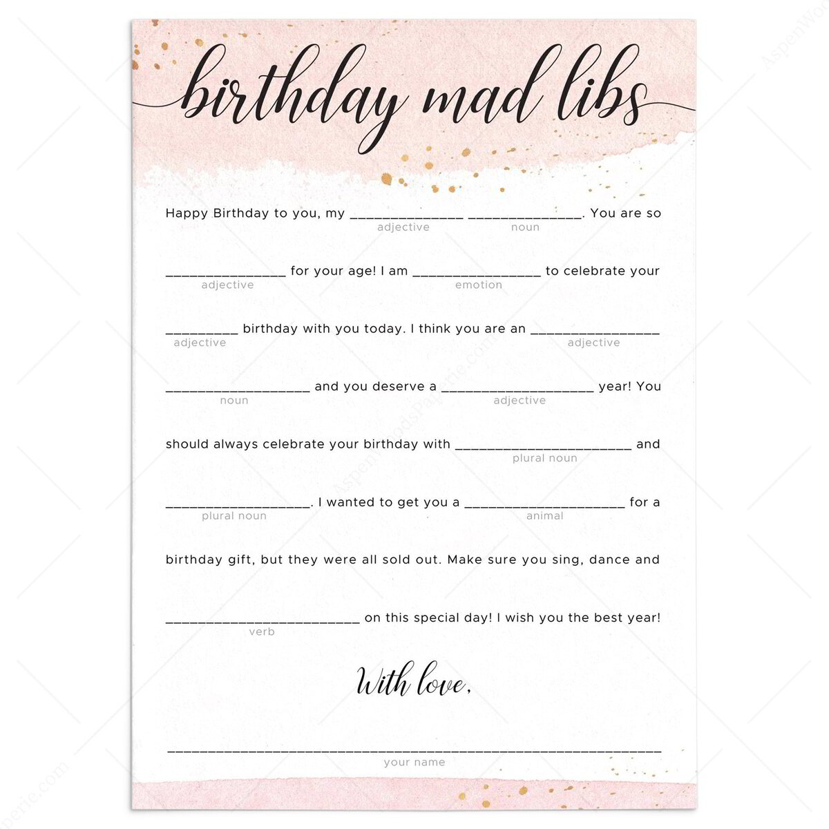 Birthday Girl Mad Libs Fill In The Blanks Game Download