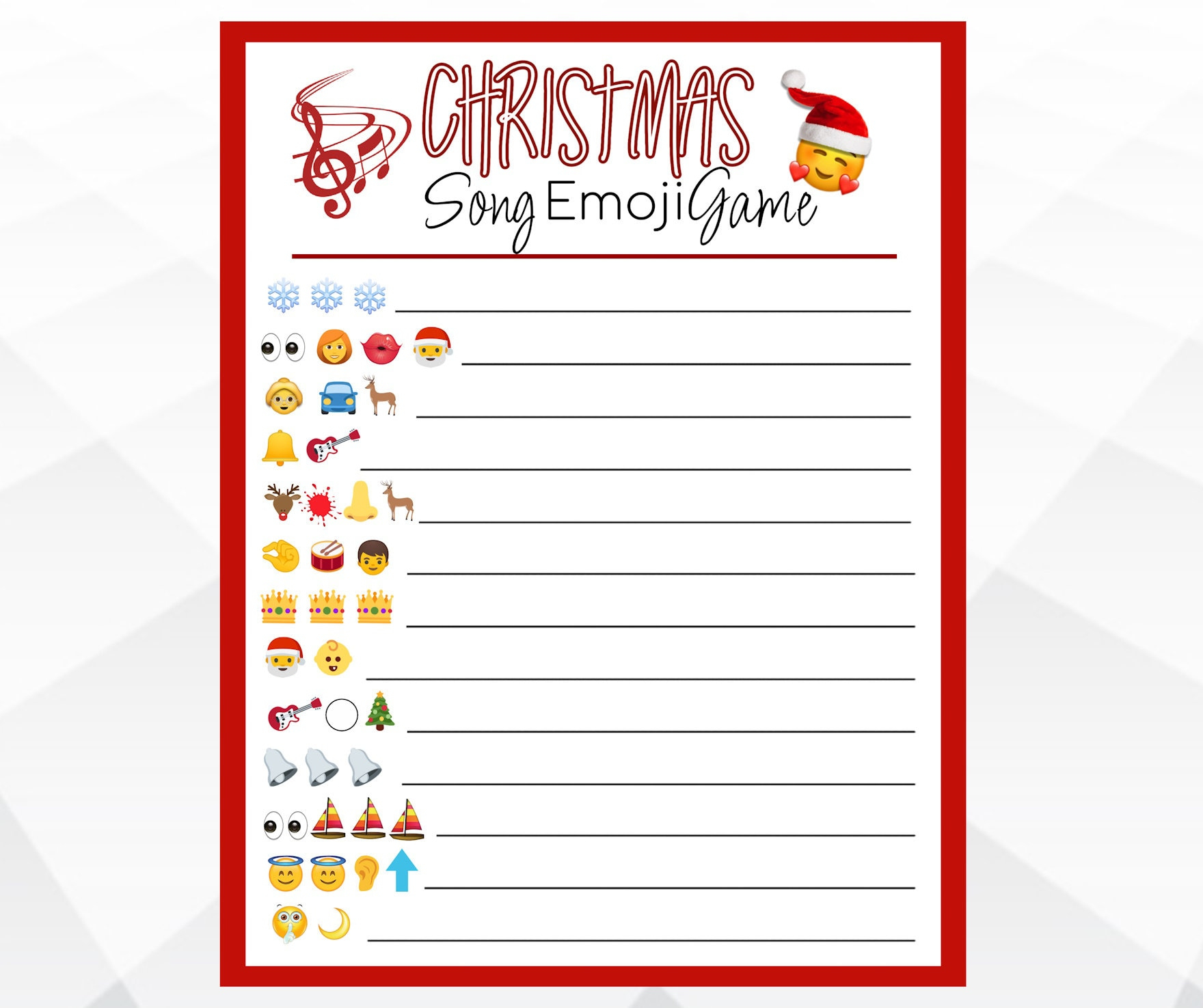 Christmas Song Emoji Game Christmas Printable Game Christmas Party Classroom Christmas Party Game Christmas Game For Kids And Adults Etsy