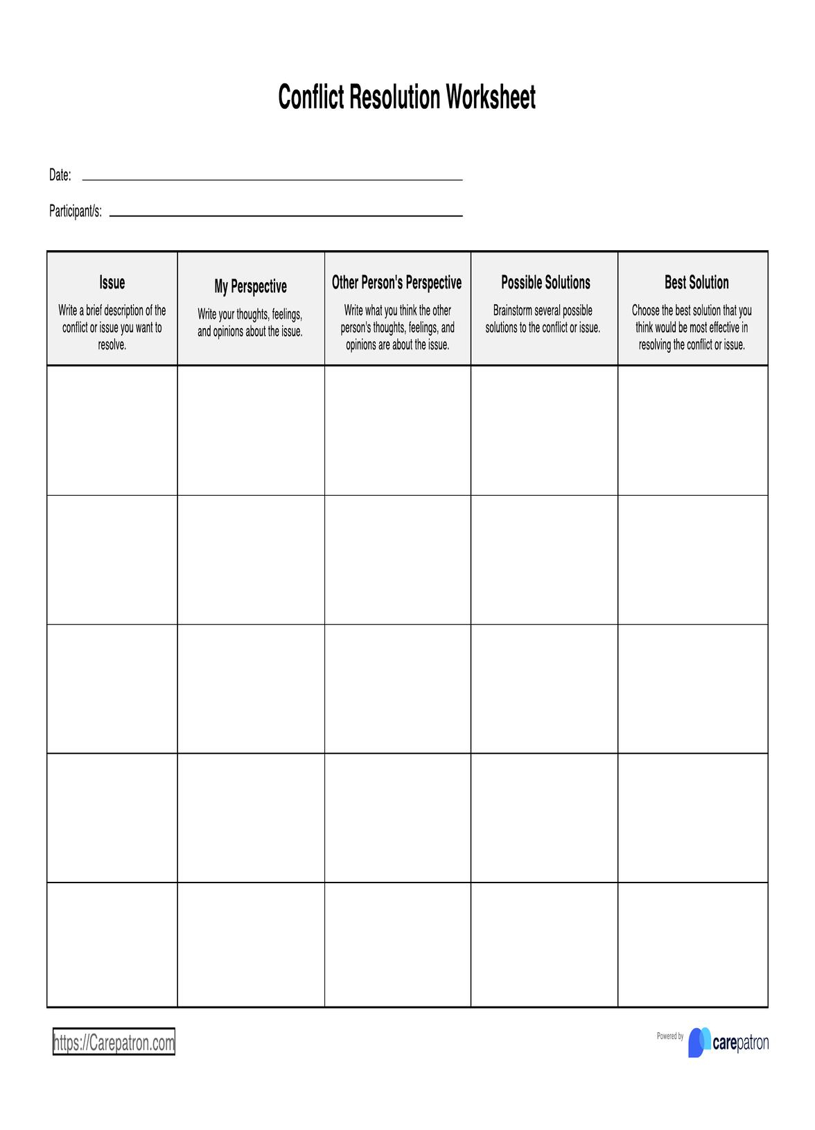 Free Printable Conflict Resolution Worksheets
