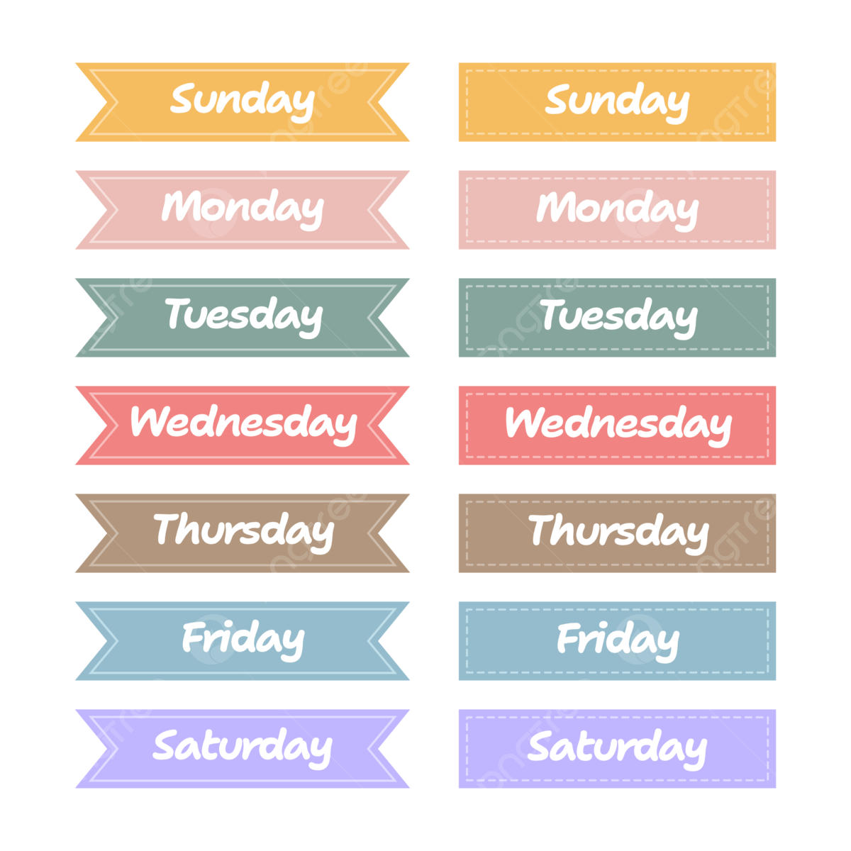 Days Of The Week Label Element Collection Vector Days Of The Week Label Sticky PNG And Vector With Transparent Background For Free Download