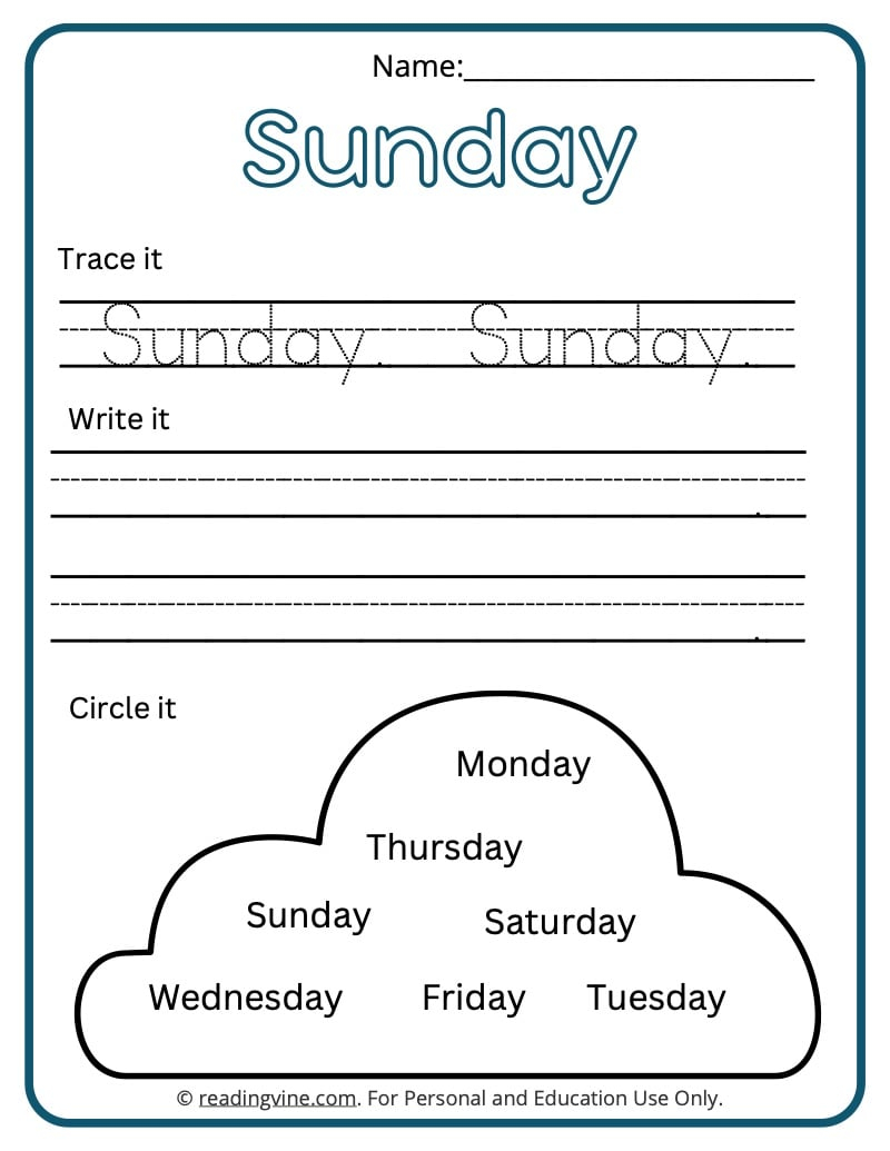 Days of The Week Free Printable
