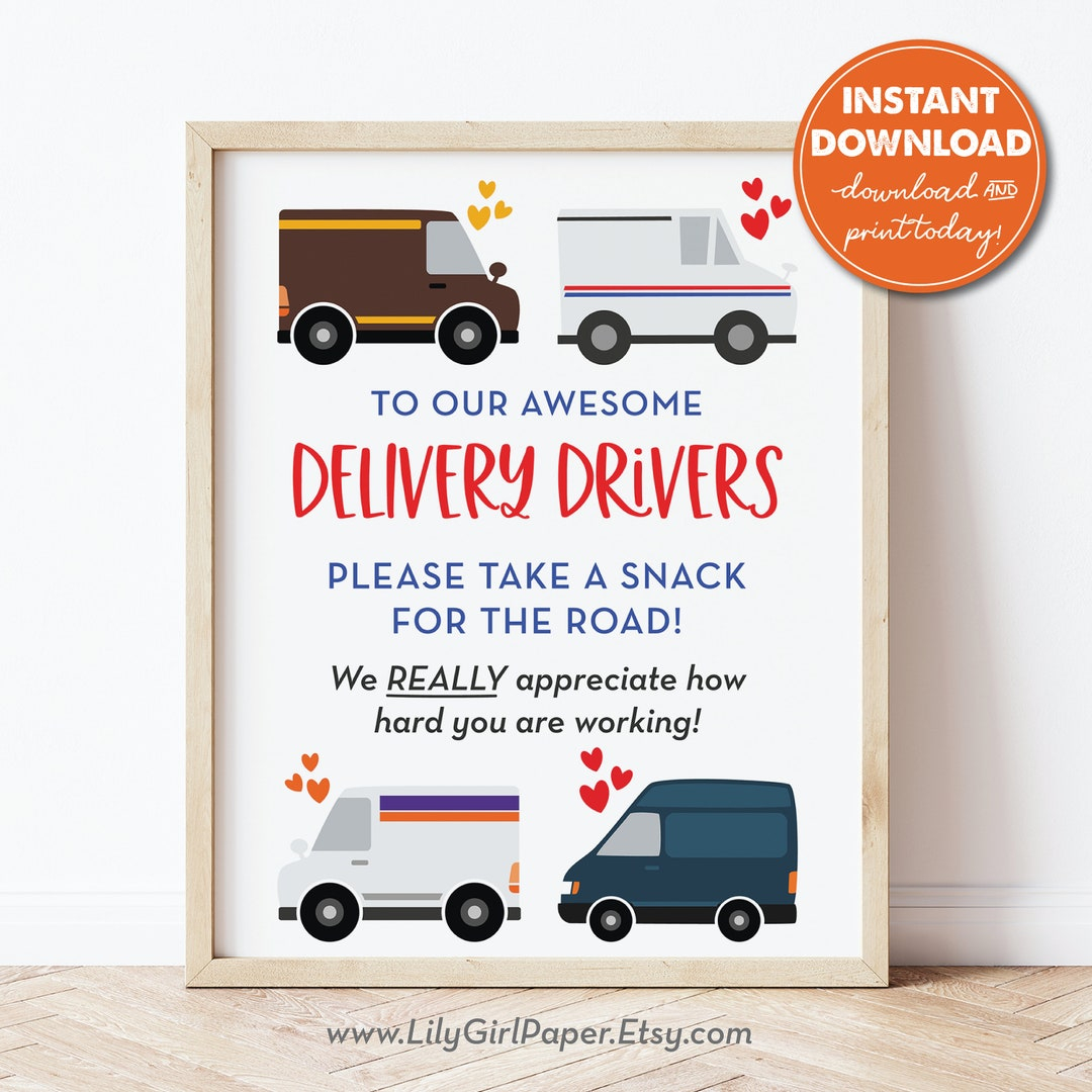 Delivery Driver Snack Sign Mail Carrier Packages Essential Worker Thank You Sign Take Snack Printable Instant Download 0288 Etsy