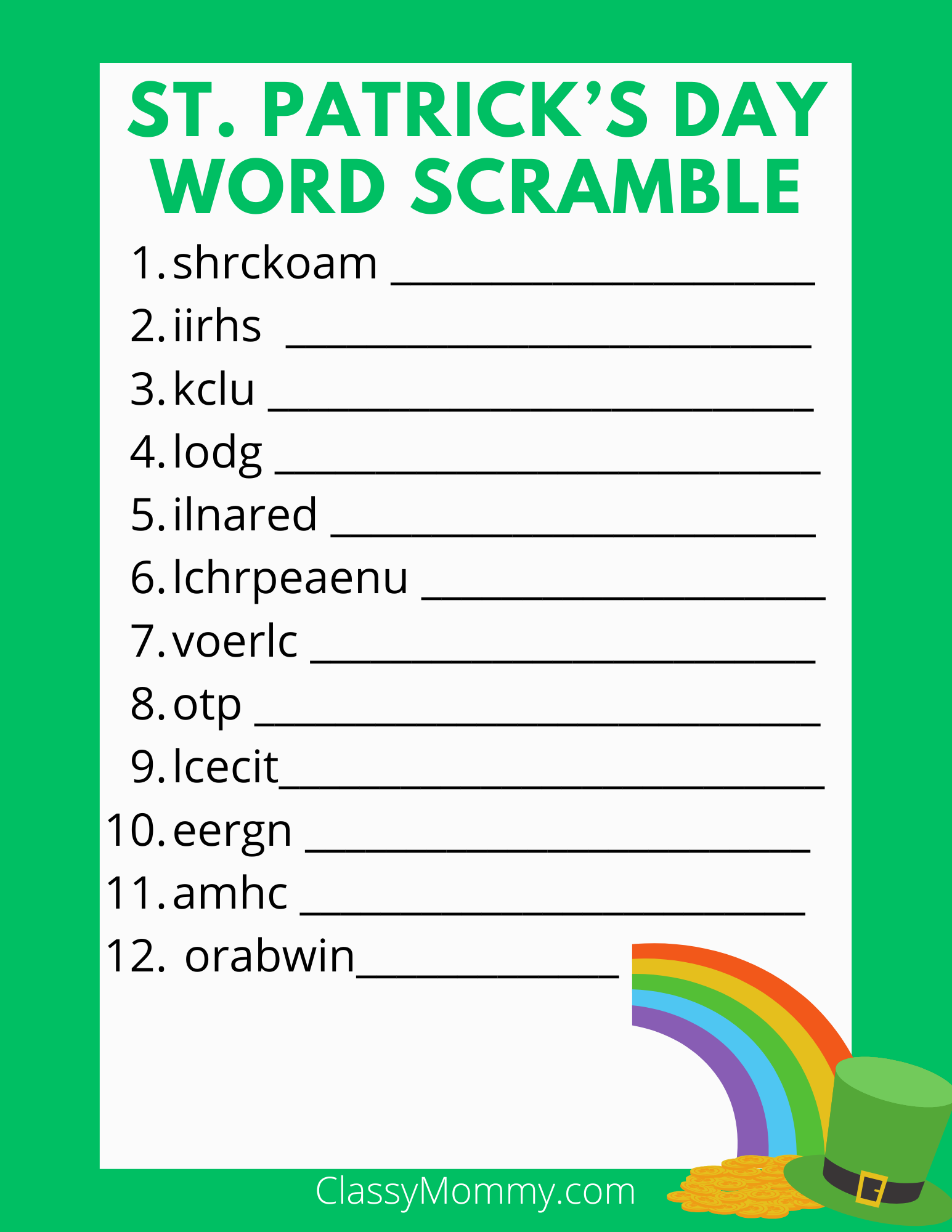 St Patricks Day Free Printables