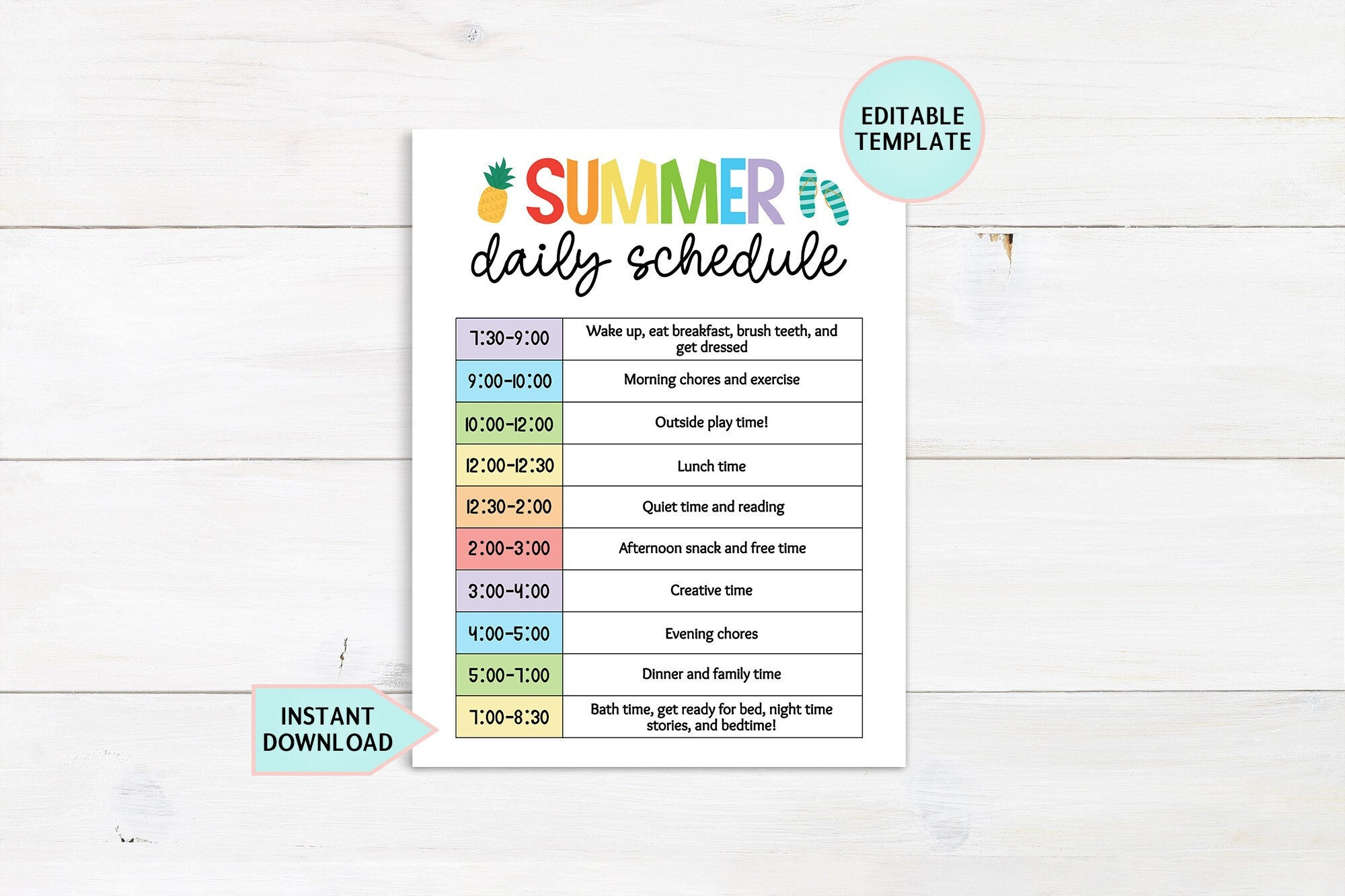 Free Printable Summer Daily Schedule Template