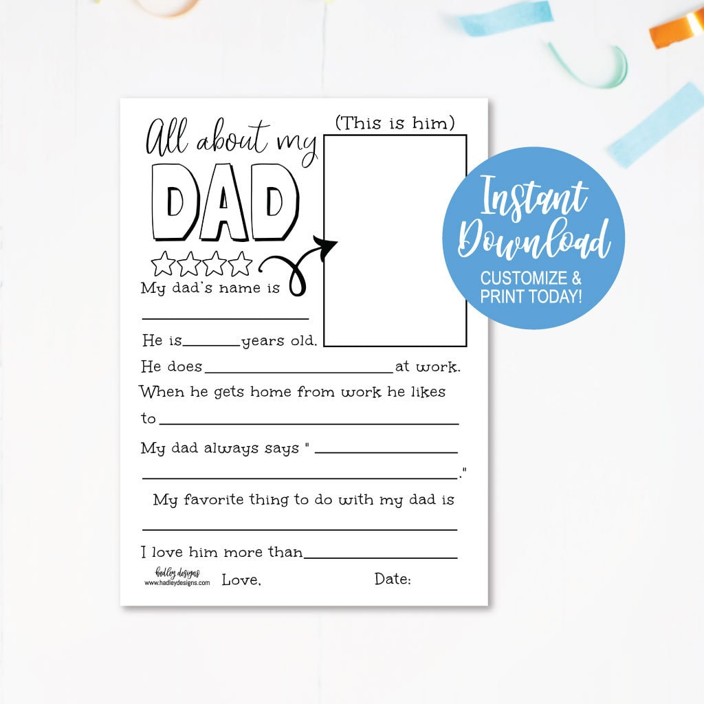 Fill In The Blank Father s Day Card Father Day Fill In The Gaps Fathers Day Father s Day Fill In The Blank All About My Daddy Template Etsy