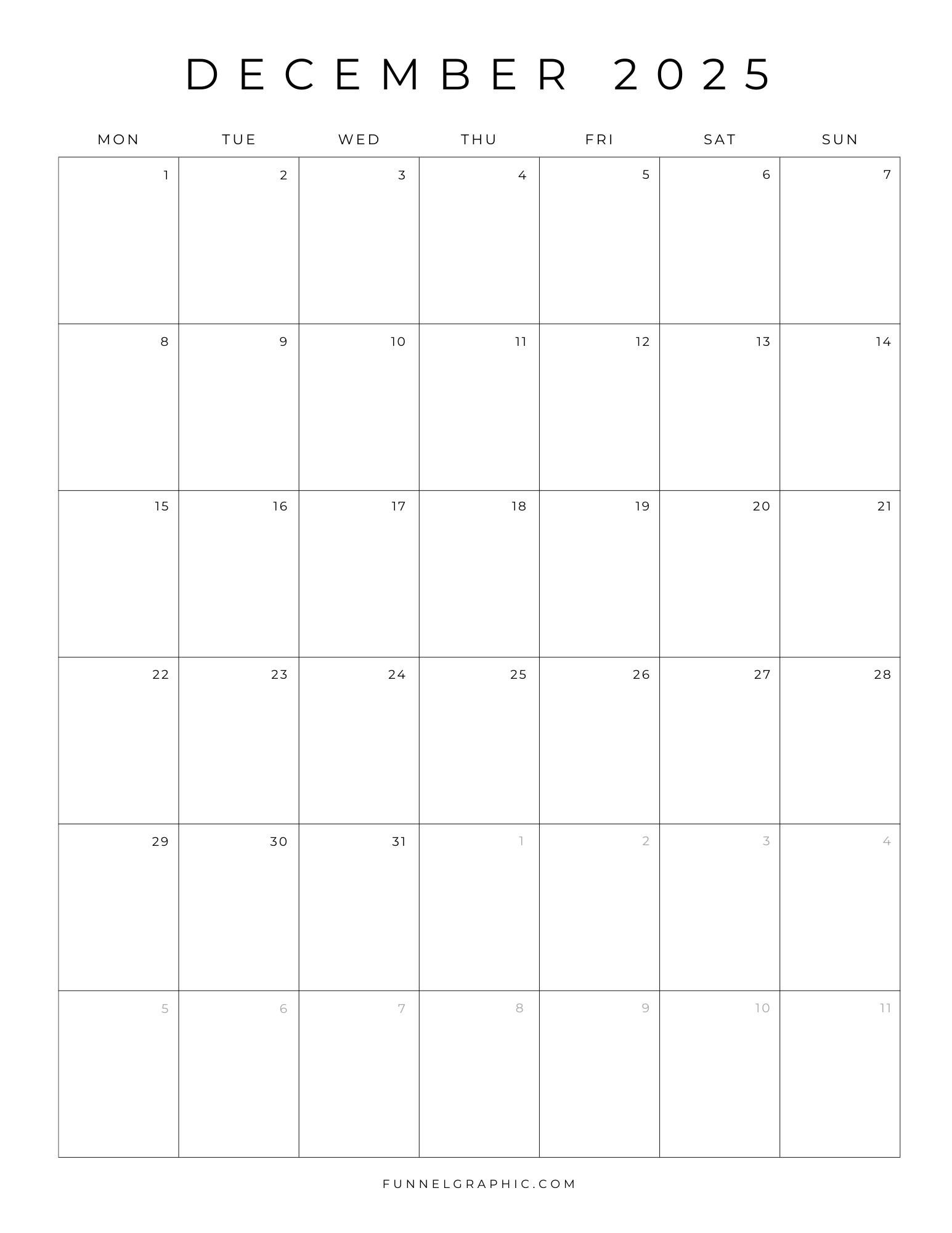 December 2025 Blank Calendar Printable Free