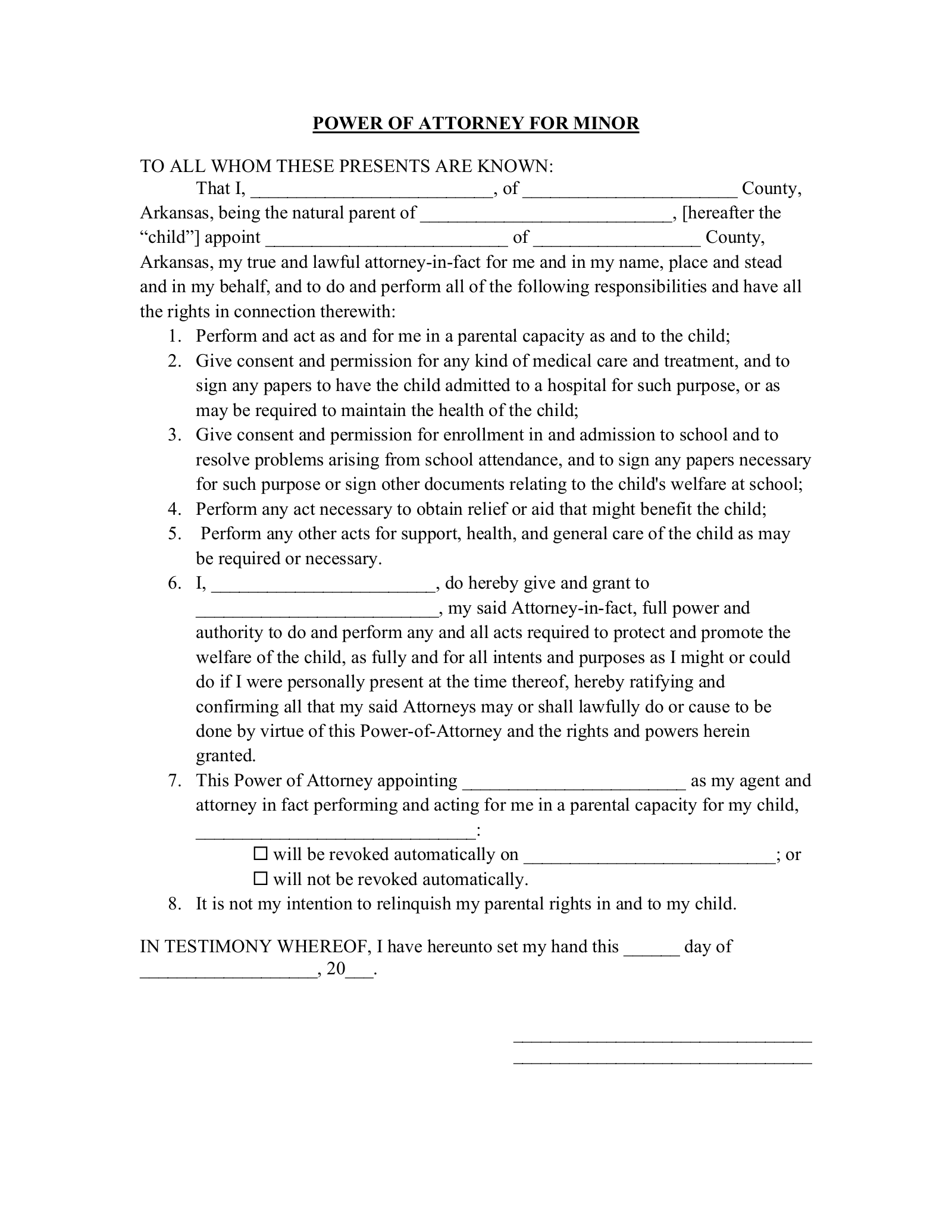 Free Printable Guardianship Forms Arkansas