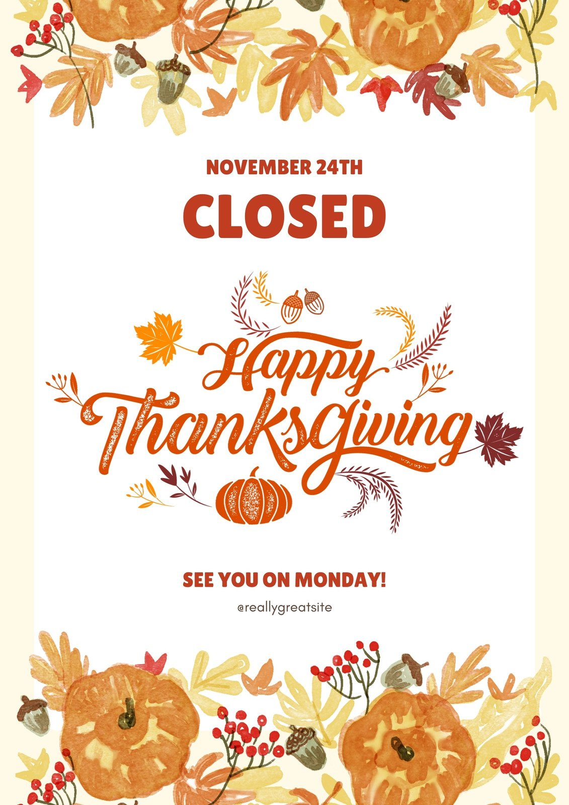 Free Printable Closed For Thanksgiving Sign