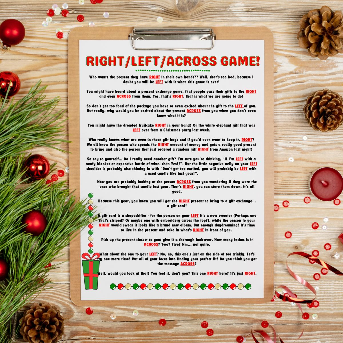 Christmas Right Left Game Free Printable