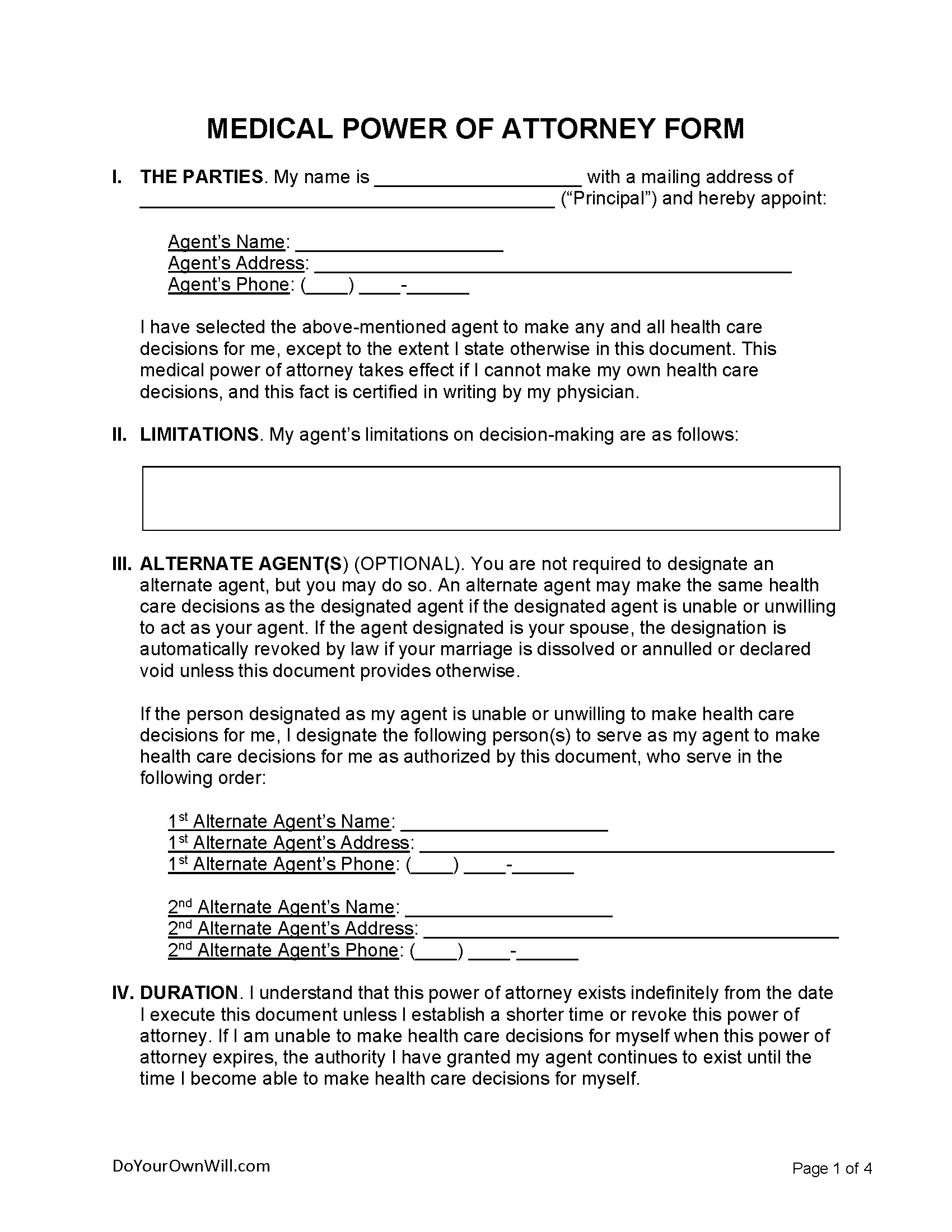 Free Medical Poa Forms Printable