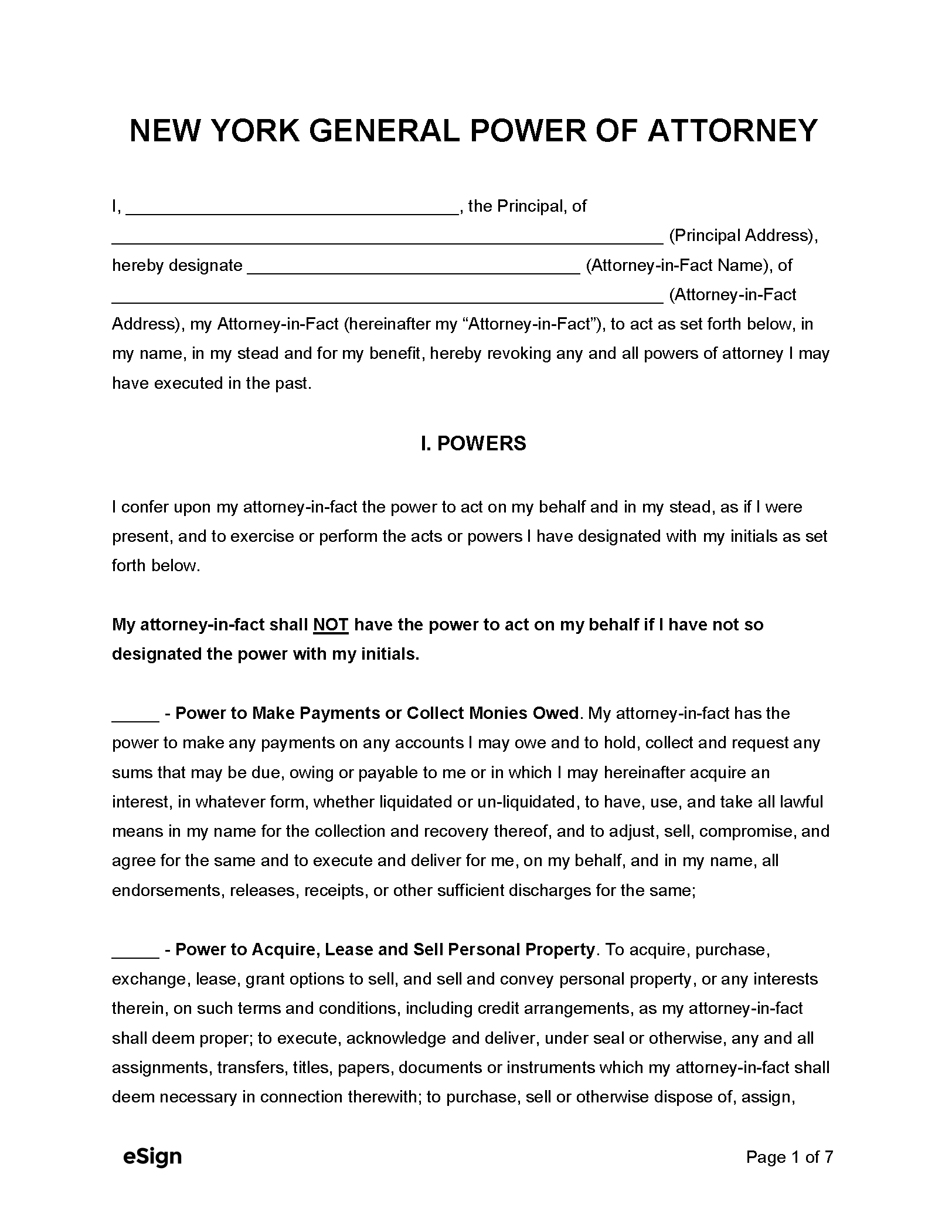 Free New York General Power Of Attorney Form PDF Word