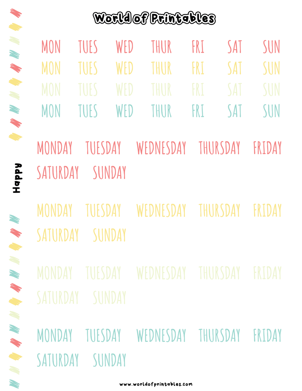 Free Printable Days Of The Week Labels Printable Party Favors