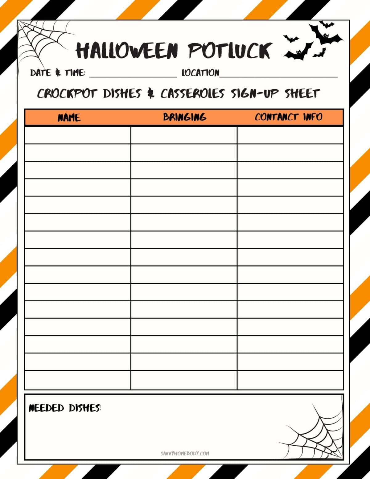 Free Printable Halloween Party Sign Up Sheet