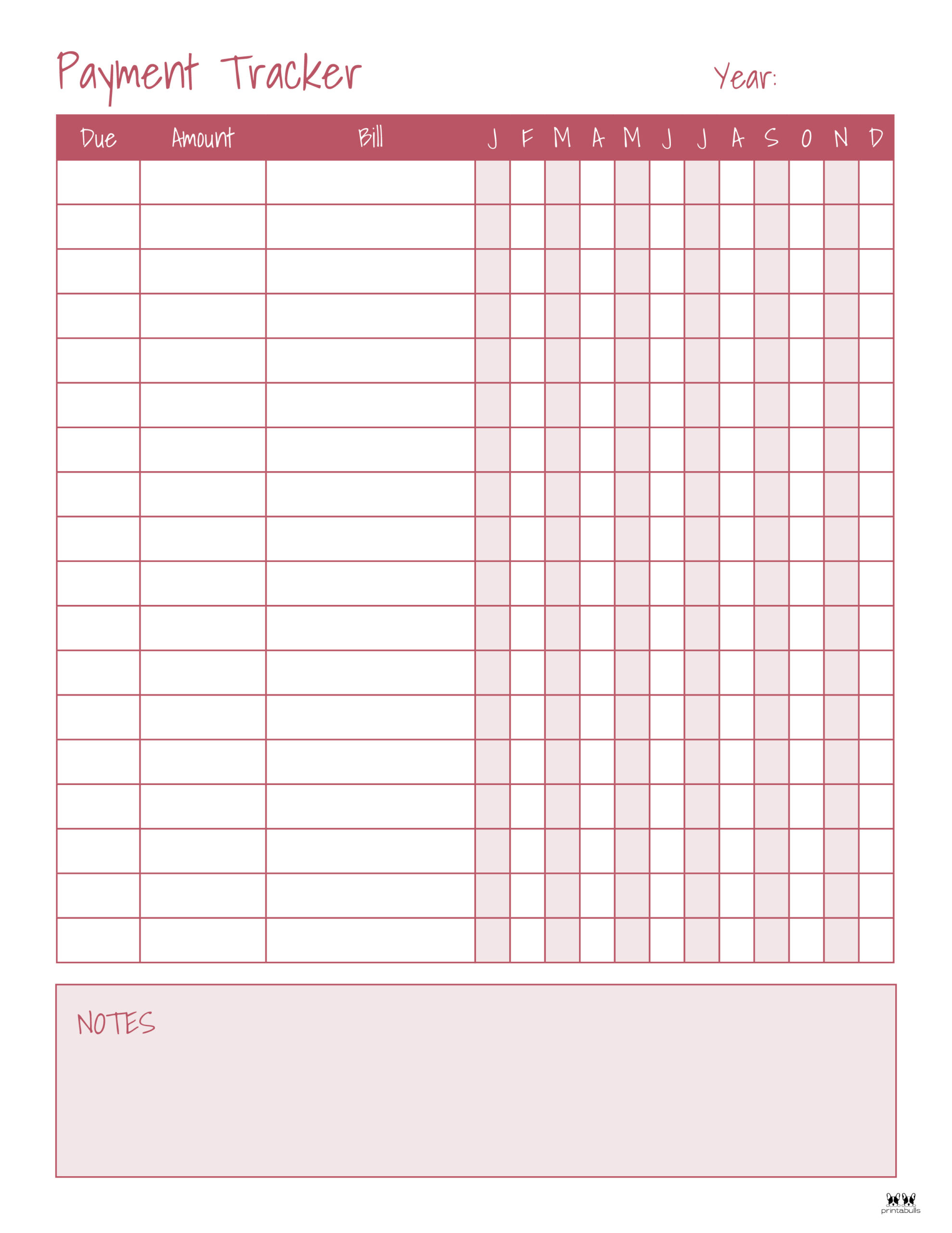 Organizer Free Printable Monthly Bill Payment Log