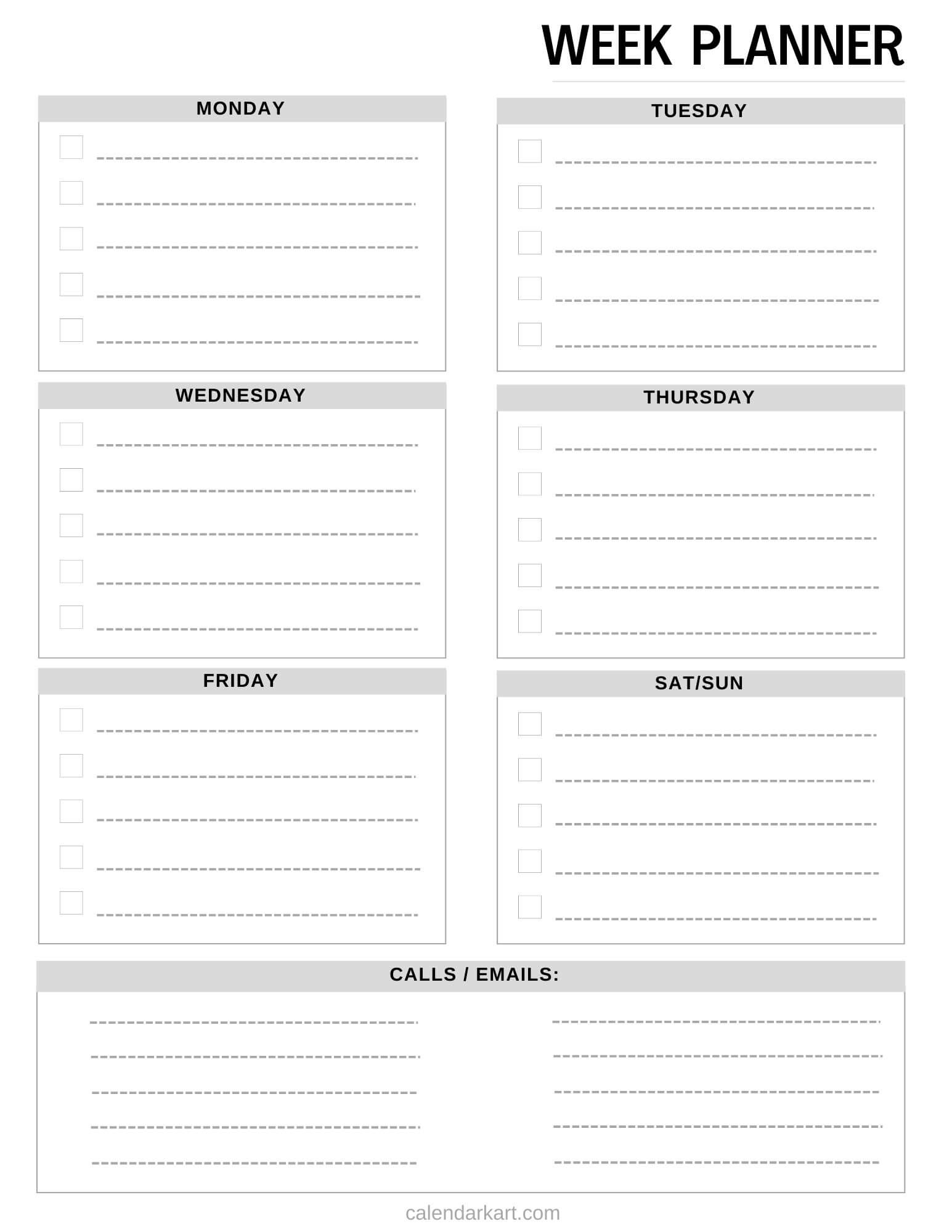 Free Blank Weekly Calendar Printable