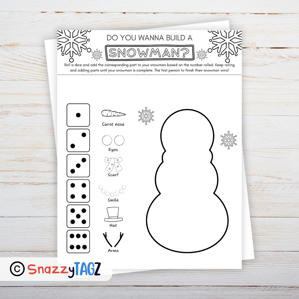 Roll a Snowman Dice Game Free Printable