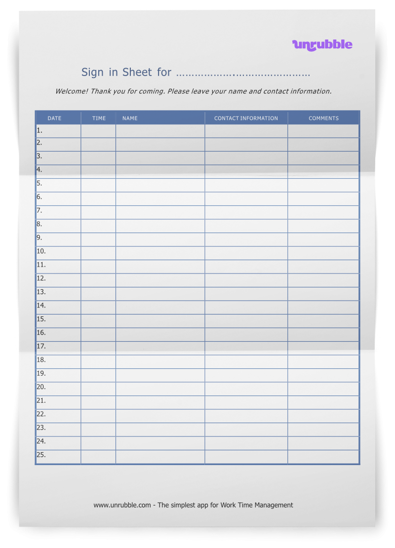 Free Sign in Sheet Printable