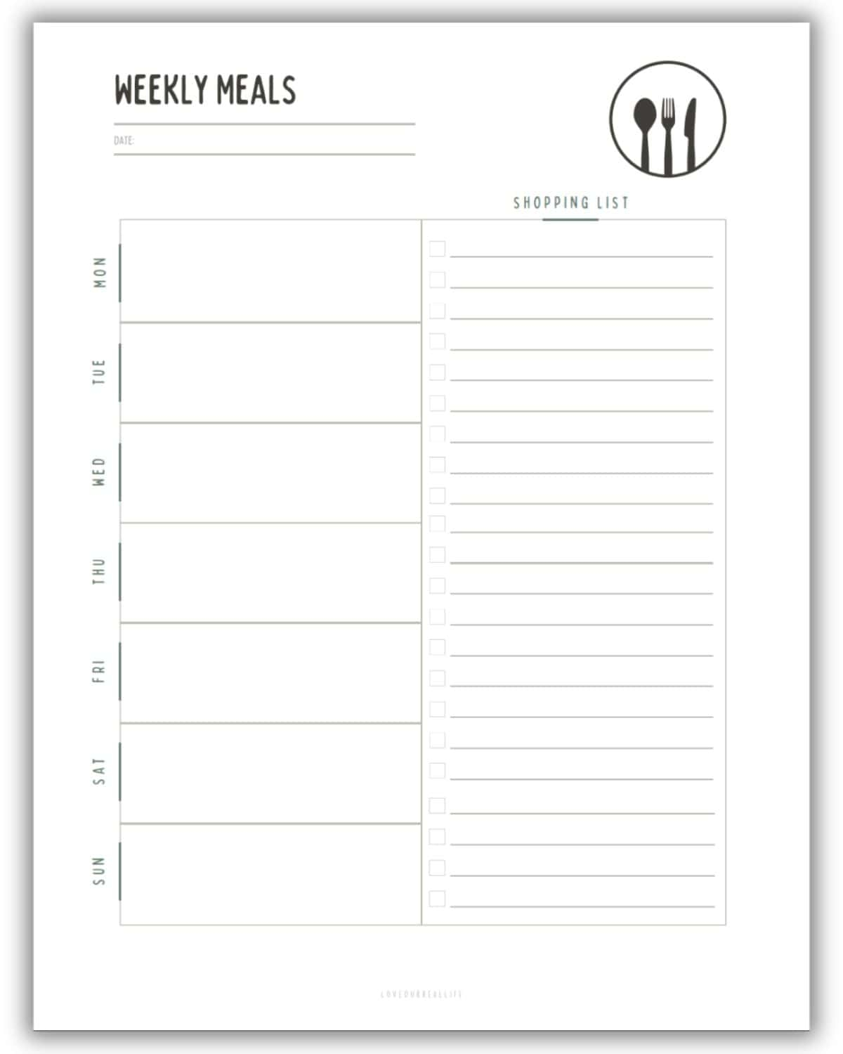 Free Weekly Menu Planner Printable