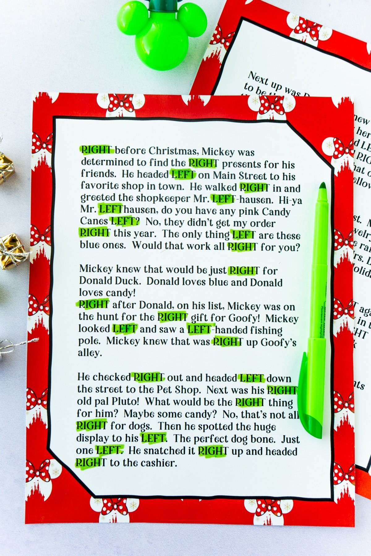 Right Left Christmas Game Free Printable