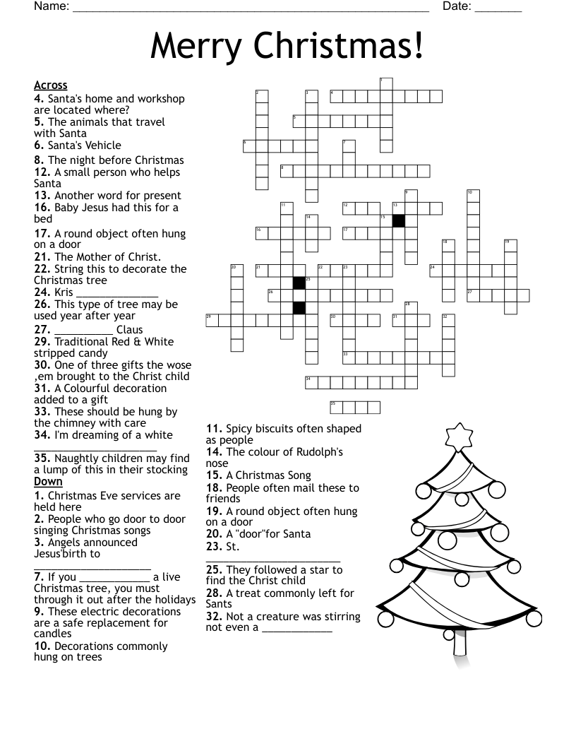 Free Christmas Crossword Puzzle Printable