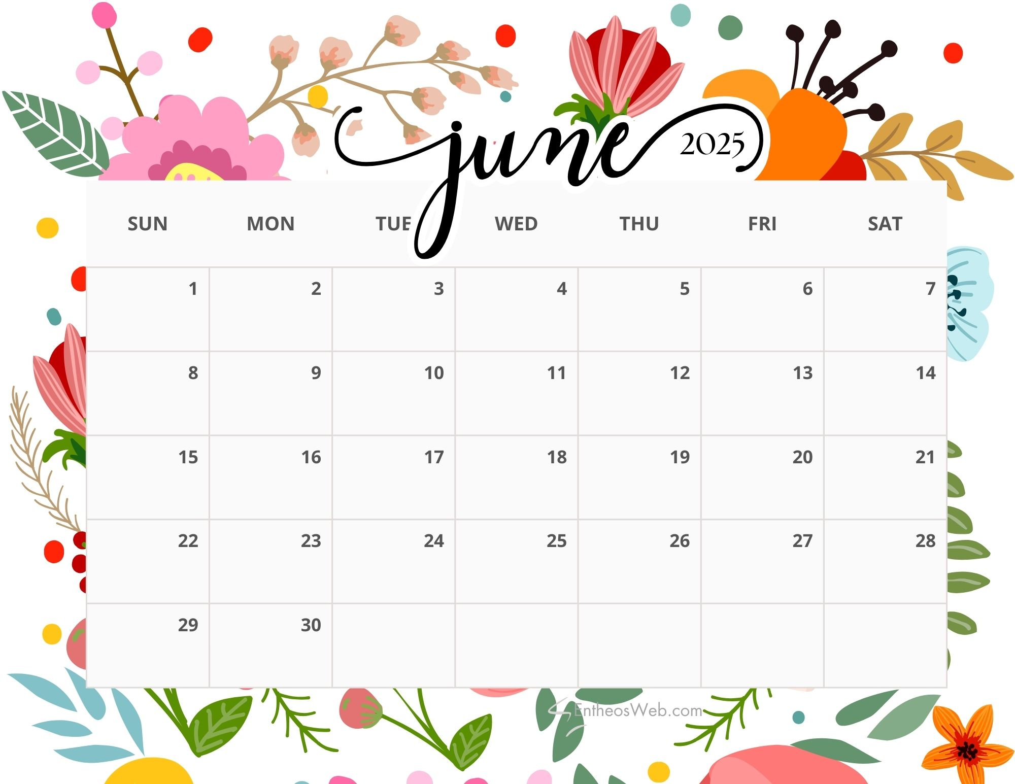 Free June 2025 Printable Calendar