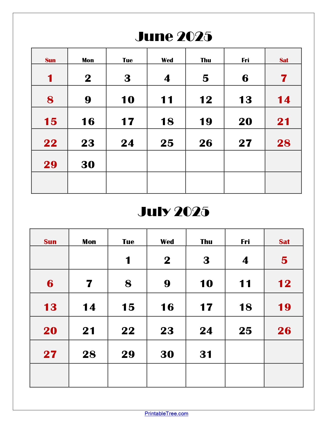 Free Printable Calendar July 2025-June 2026