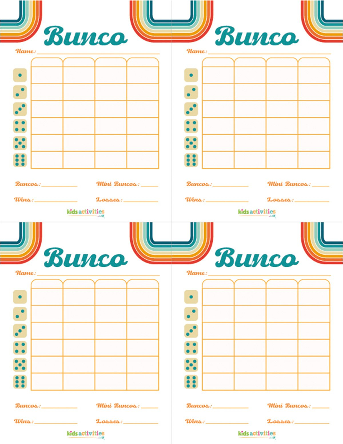 Free Bunco Score Sheets Printable