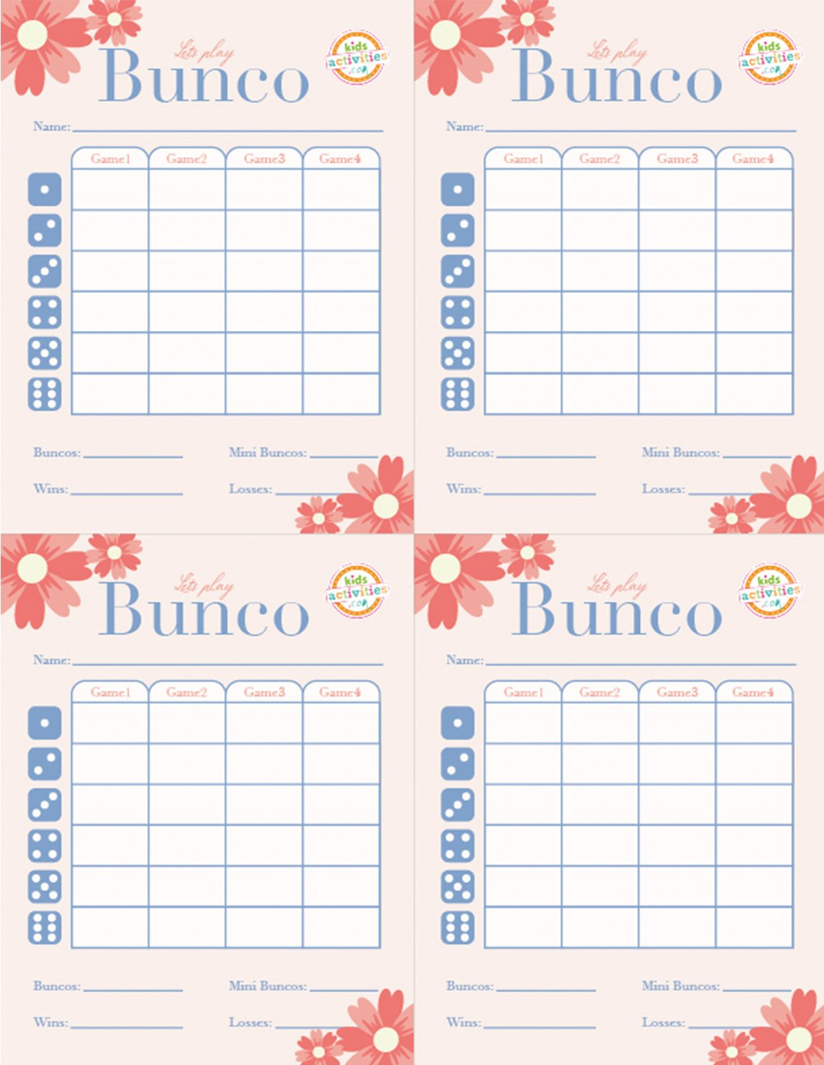 Bunco Score Cards Free Printable