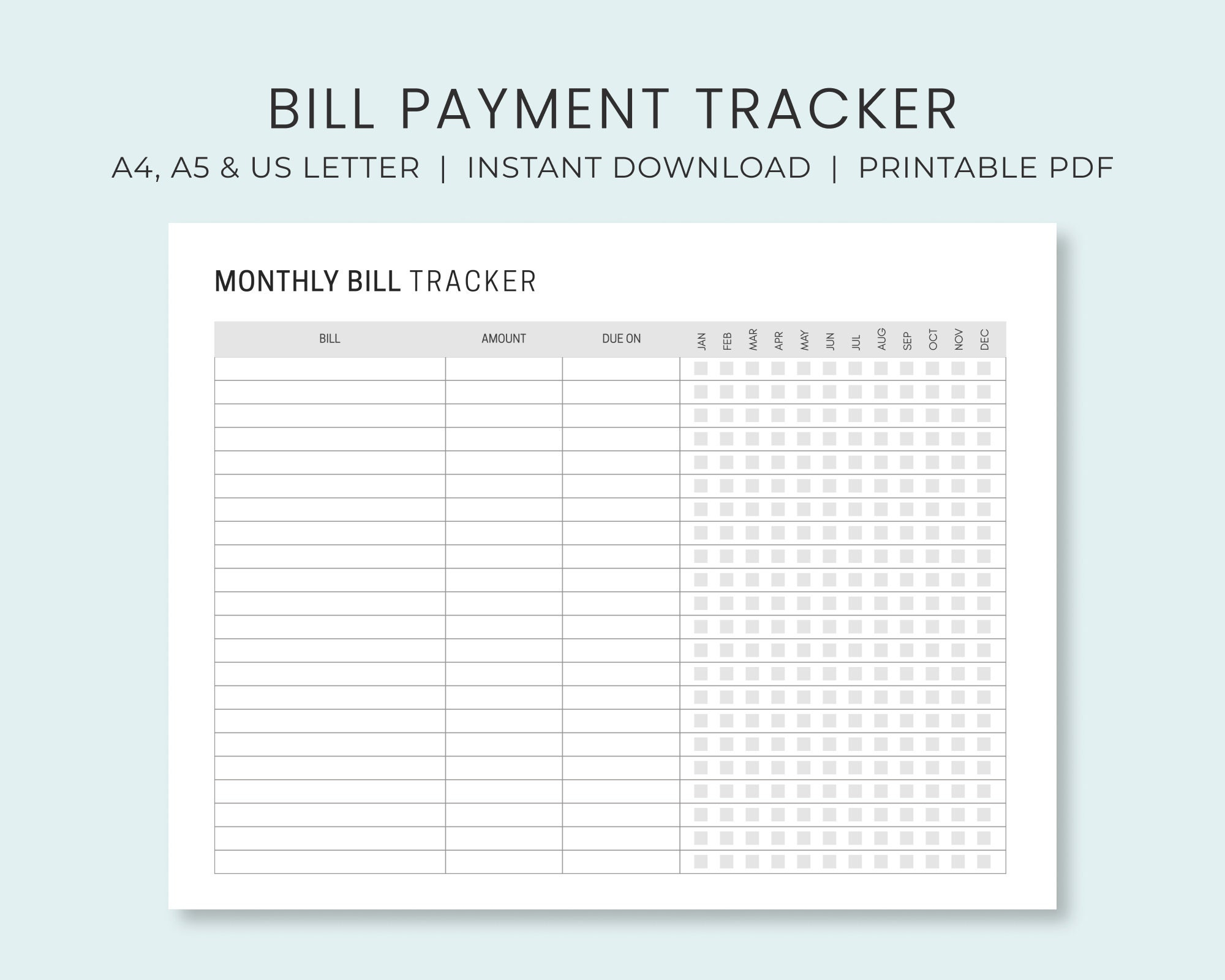 Monthly Bill Tracker Printable Bill Payment Tracker Bill Pay Checklist Organizer Budget Planner A4 A5 US Letter Instant Download Etsy