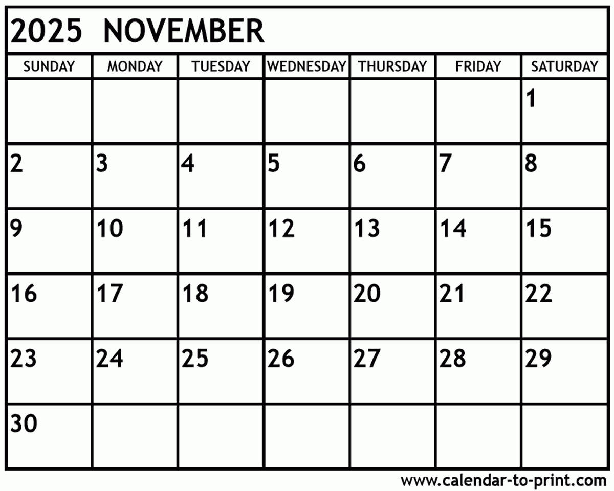Free Printable November 2025 Calendar