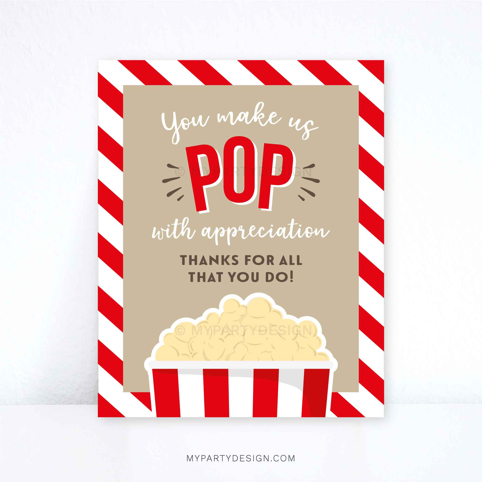 Pop With Appreciation Popcorn Sign Printable PDF My Party Design