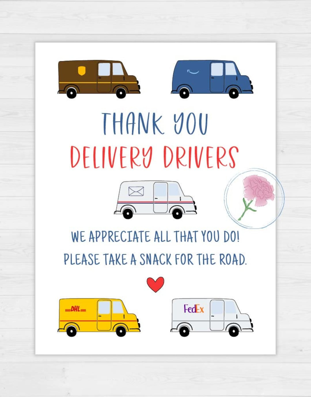 Printable 8 5x11 Delivery Driver Appreciation Sign delivery Driver Take A Snack Sign usps ups amazon fedex Thank You Sign take A Snack Sign Etsy
