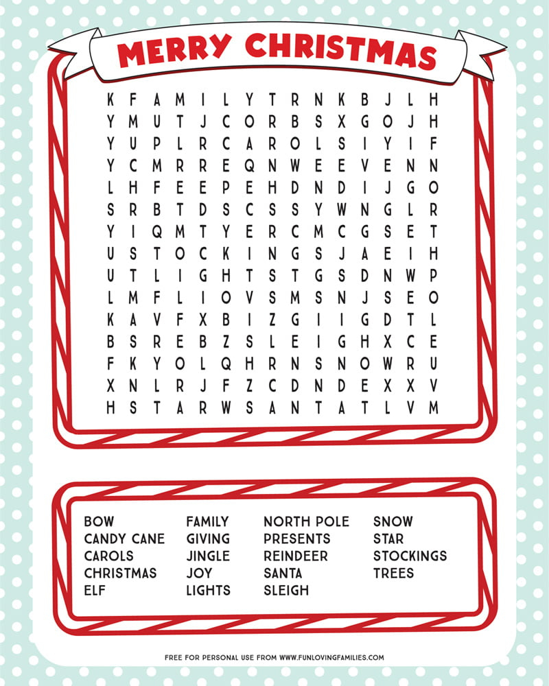 Free Christmas Word Searches Printable