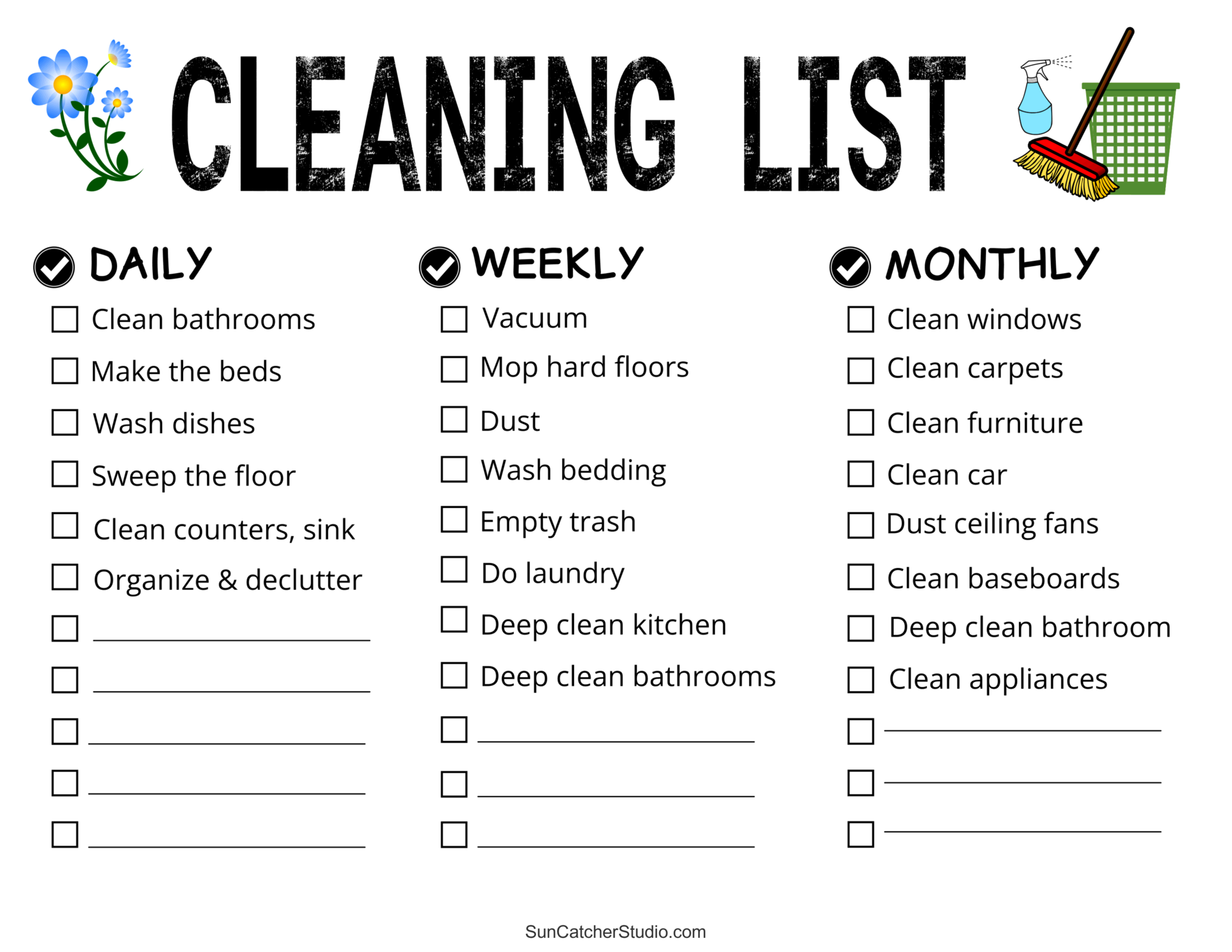 Printable Cleaning Schedule Spring Daily Weekly Checklists Free Printables Monograms Design Tools Patterns DIY Projects