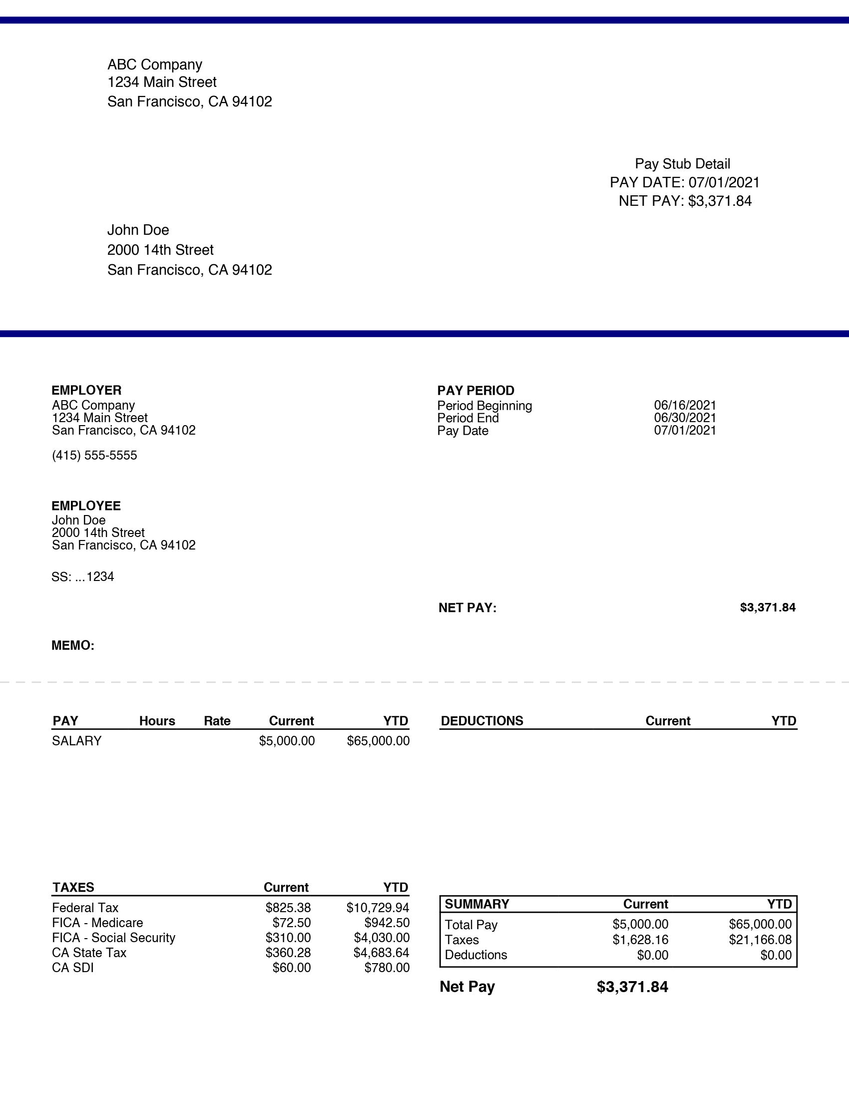 Free Pay Stub Generator Printable