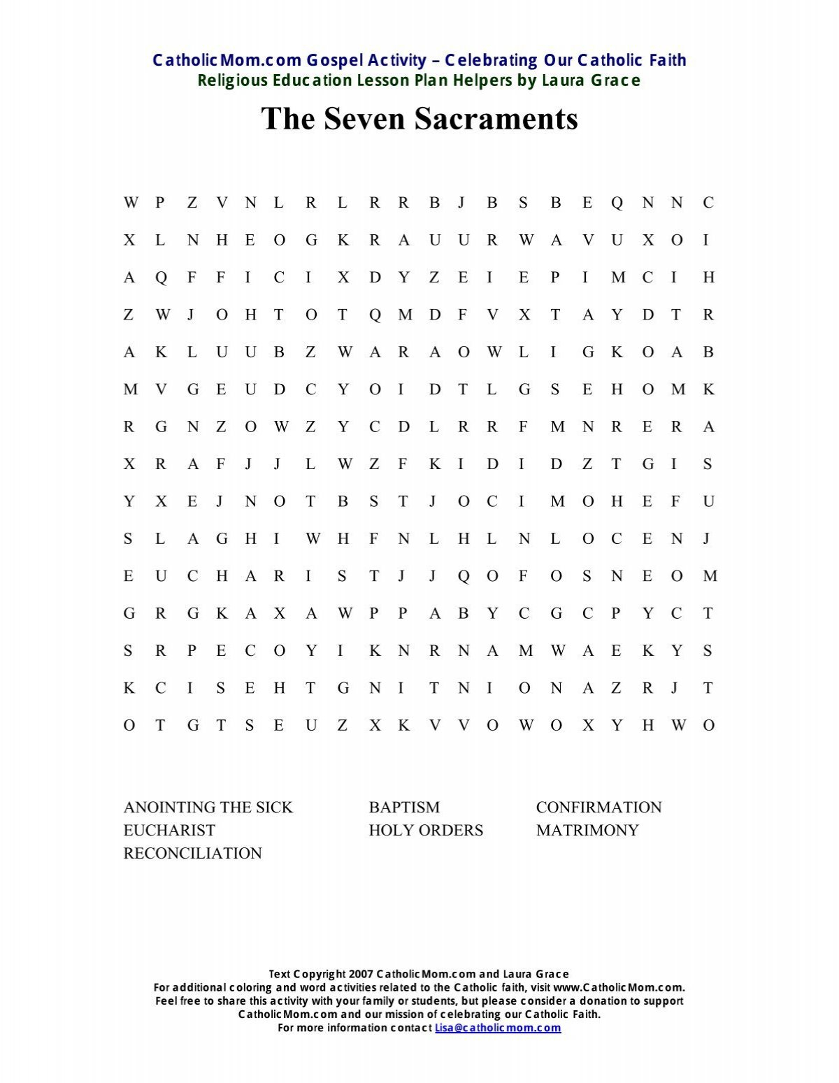 Free Printable 7 Sacraments Worksheet