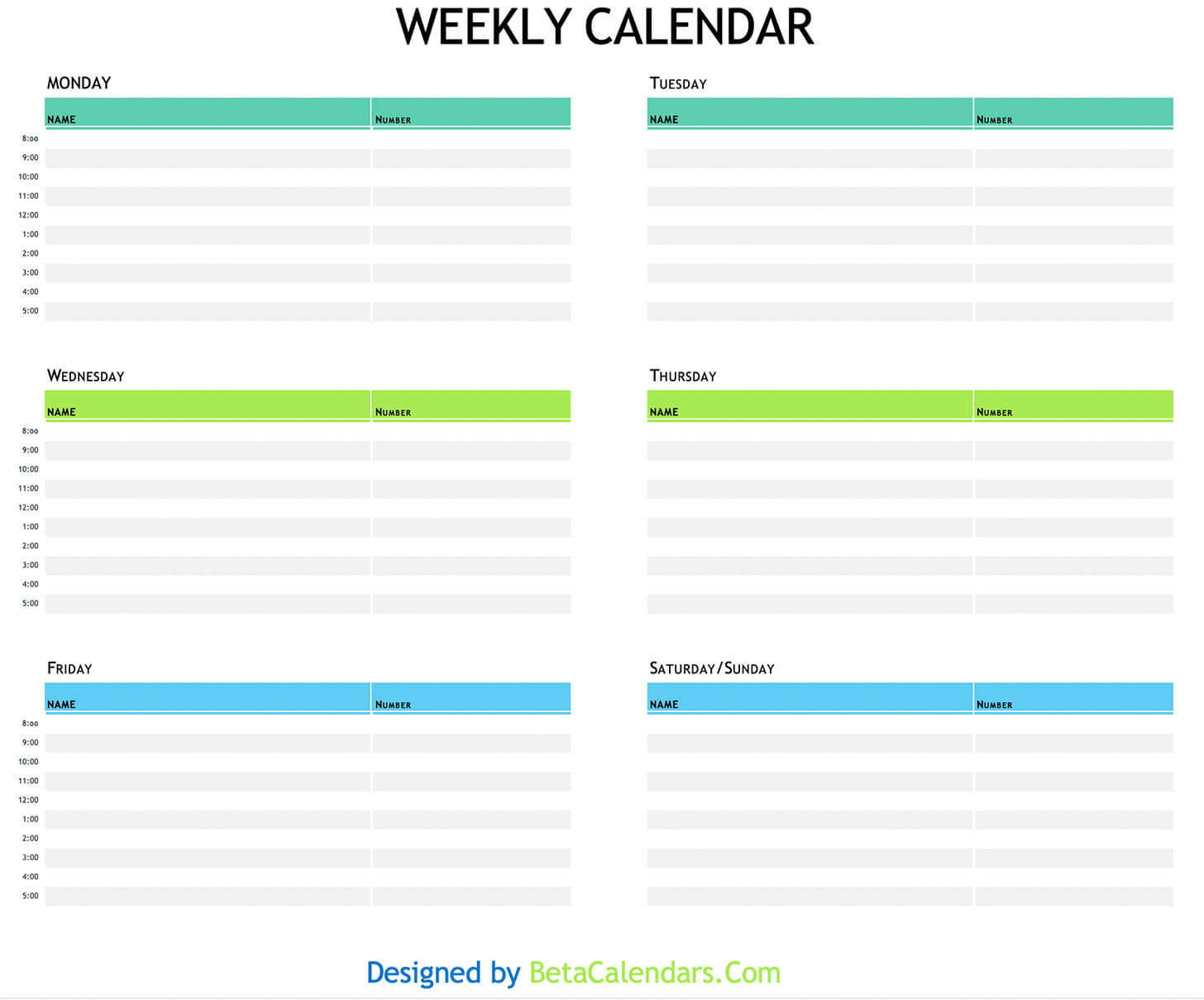 Weekly Calendar with Time Slots Printable Free