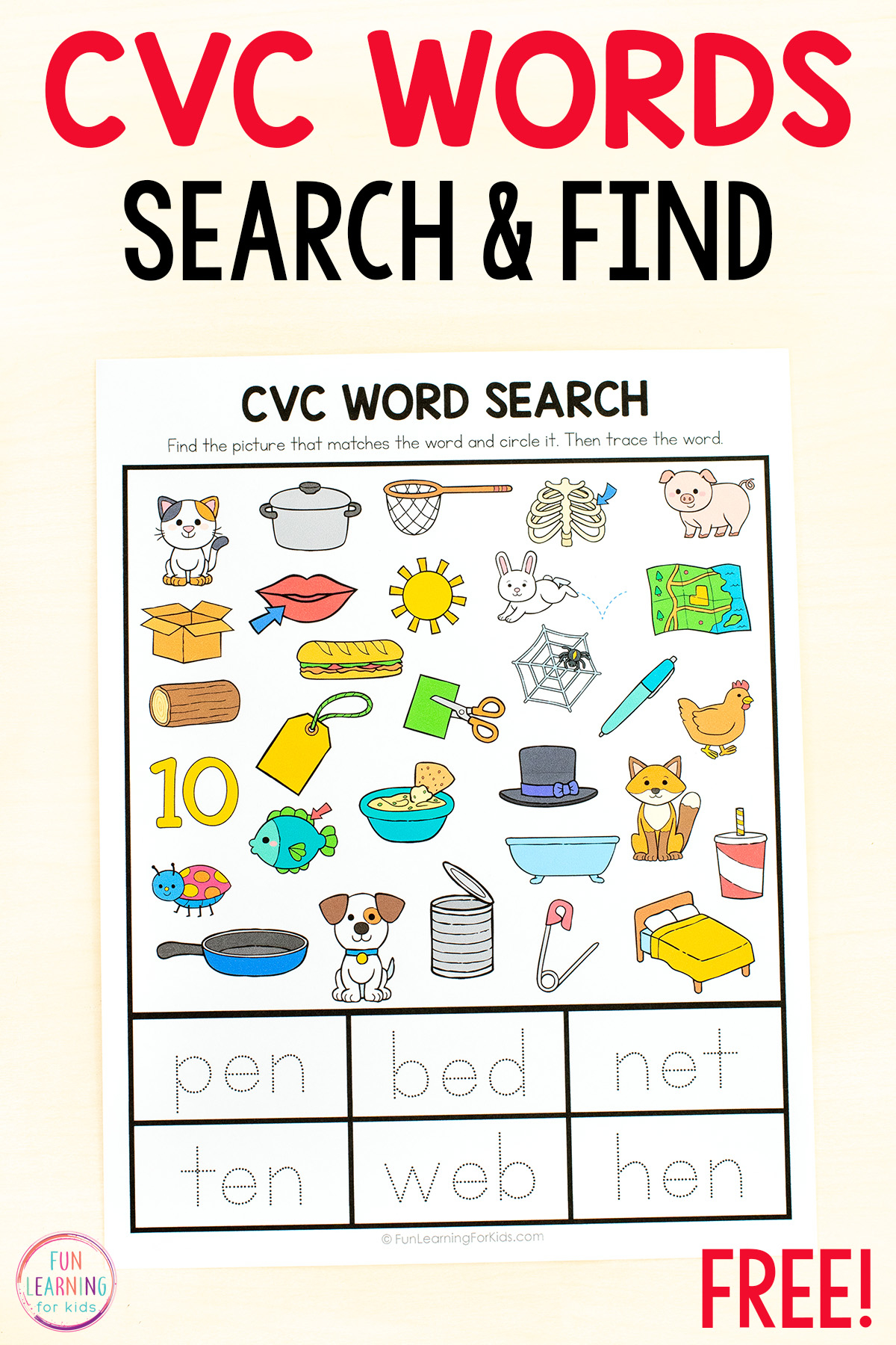 Word Search CVC Worksheets Free Printable